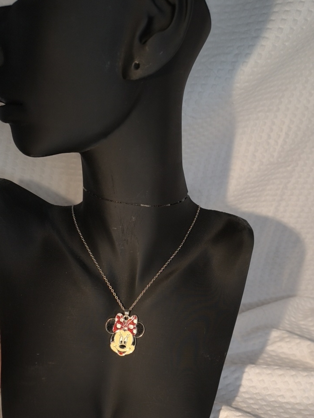 Disney Minnie Mouse Enamel Pendant Necklace - Red Bow